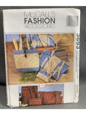McCalls Fashion Accessories Pattern 3693 Tote Bag Wine Tote Sewing Pattern Uncut